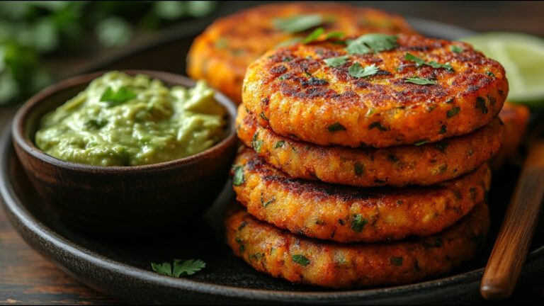 10-Minute Vegan Sweet Potato Chickpea Cakes With Creamy Avocado Dip
