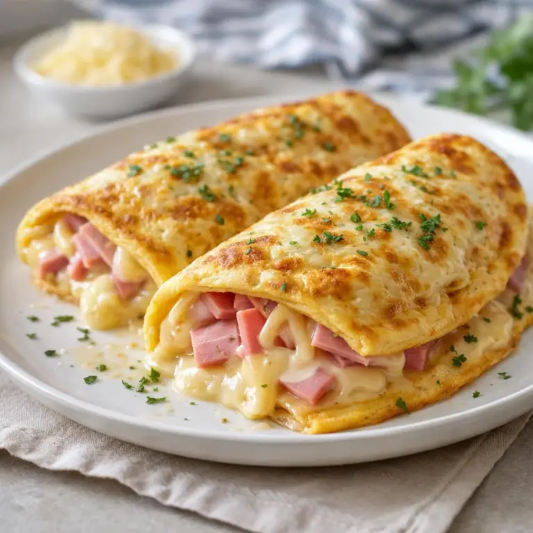 Baked Ham and Comté Crepes with a Light Bechamel Sauce