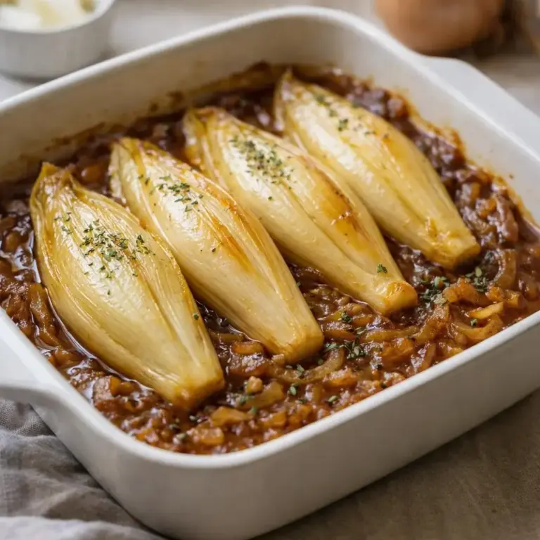 Oven-Braised Endives with Caramelized Onion Sauce: A Flavorful Twist