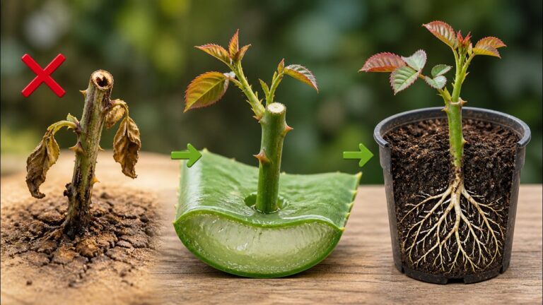 Grow 7 Roses from Cuttings Fast Using Just 1 Aloe Vera Piece!